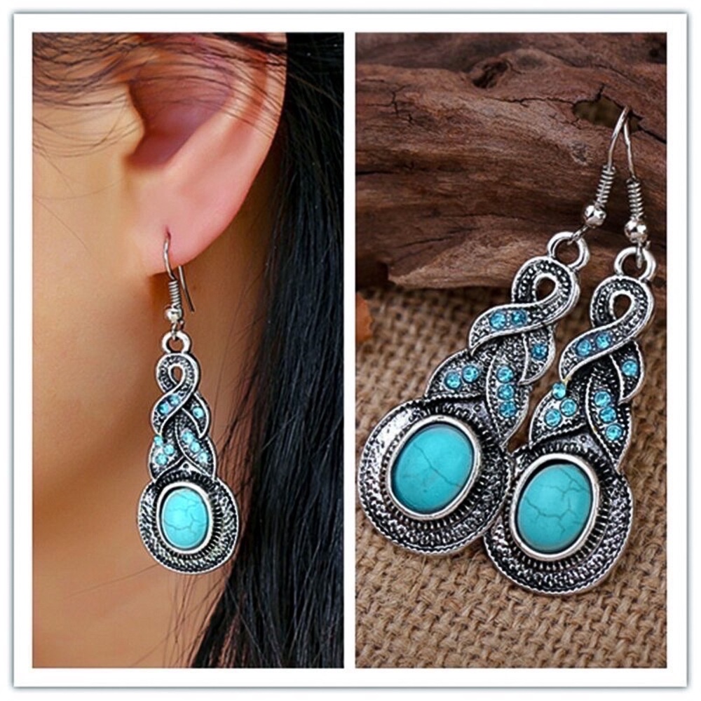 Any 2/$20! Boho Silver/Turquoise/Crystal Earrings - Picture 7 of 11